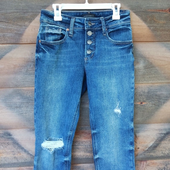 Silver Jeans Womens 24x27 Boyfriend Mid Rise Stretch Button Fly Distressed - Picture 2 of 5